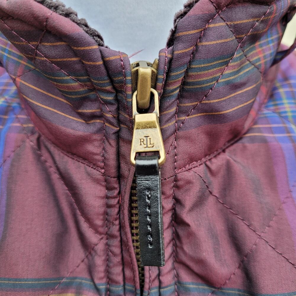 Lauren Ralph Lauren Puffer Vest Quilted Plaid Burgundy Purple size Large - Picture 9 of 14